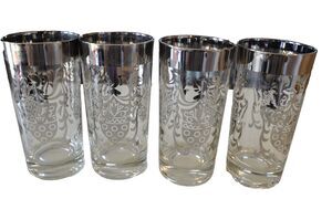 Vintage Kimiko Highball Glasses Set of 4 Gold Greek Key 1960s MCM Barware